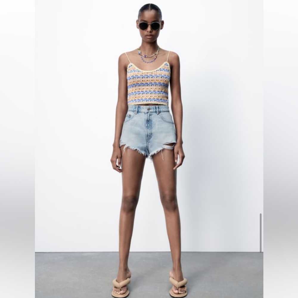 ZARA Hi Rise Curved Shorts Light Blue Denim Size 29 (Size 8)